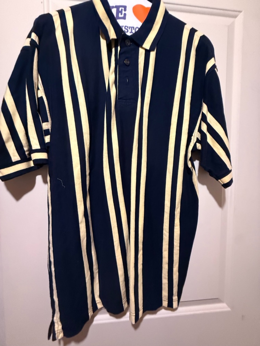 Men's Navy and Cream Vertical Stripe Polo